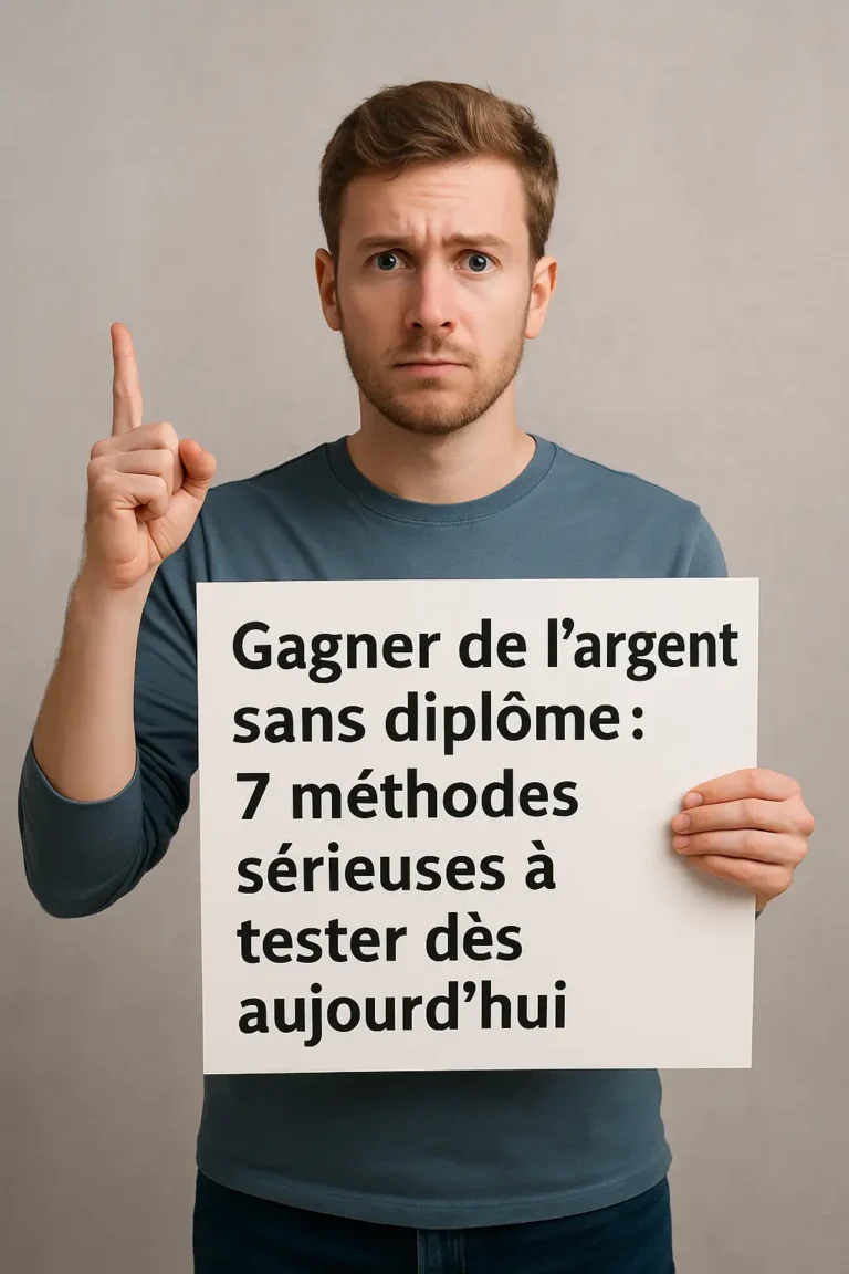 Homme tenant une pancarte avec des idées pour gagner de l’argent sans diplôme